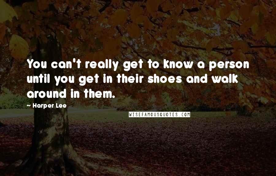 Harper Lee Quotes: You can't really get to know a person until you get in their shoes and walk around in them.