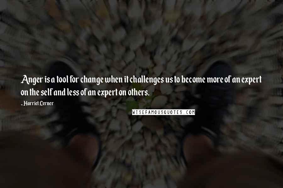 Harriet Lerner Quotes: Anger is a tool for change when it challenges us to become more of an expert on the self and less of an expert on others.