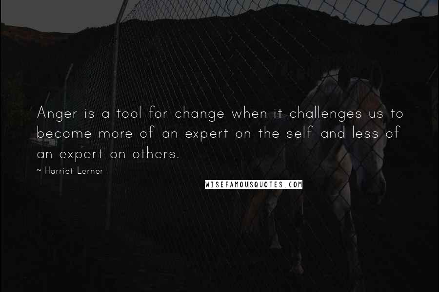 Harriet Lerner Quotes: Anger is a tool for change when it challenges us to become more of an expert on the self and less of an expert on others.