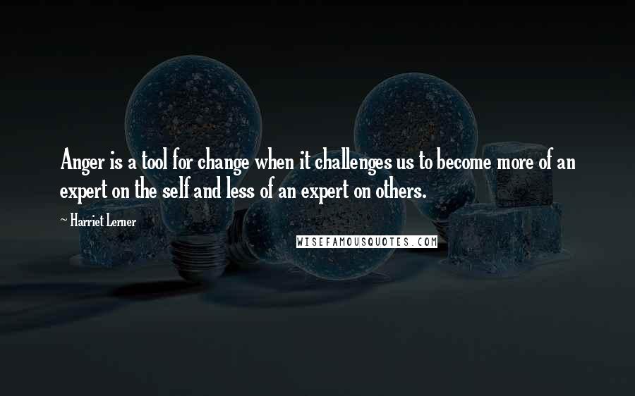 Harriet Lerner Quotes: Anger is a tool for change when it challenges us to become more of an expert on the self and less of an expert on others.