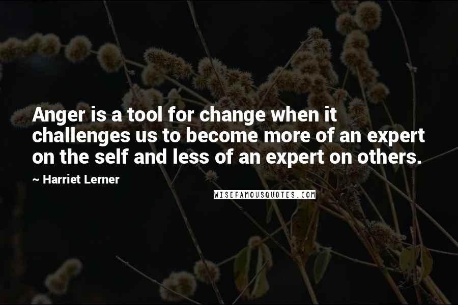 Harriet Lerner Quotes: Anger is a tool for change when it challenges us to become more of an expert on the self and less of an expert on others.