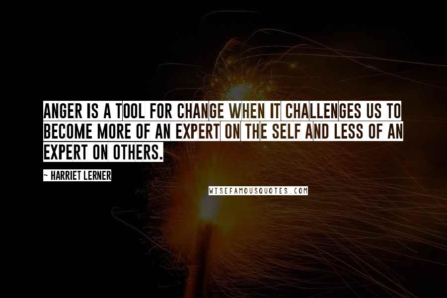 Harriet Lerner Quotes: Anger is a tool for change when it challenges us to become more of an expert on the self and less of an expert on others.