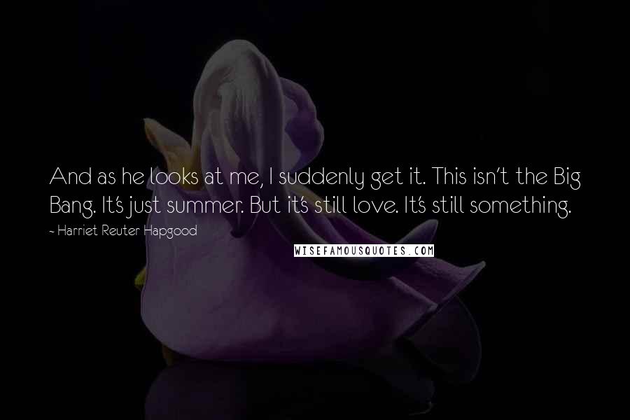 Harriet Reuter Hapgood Quotes: And as he looks at me, I suddenly get it. This isn't the Big Bang. It's just summer. But it's still love. It's still something.