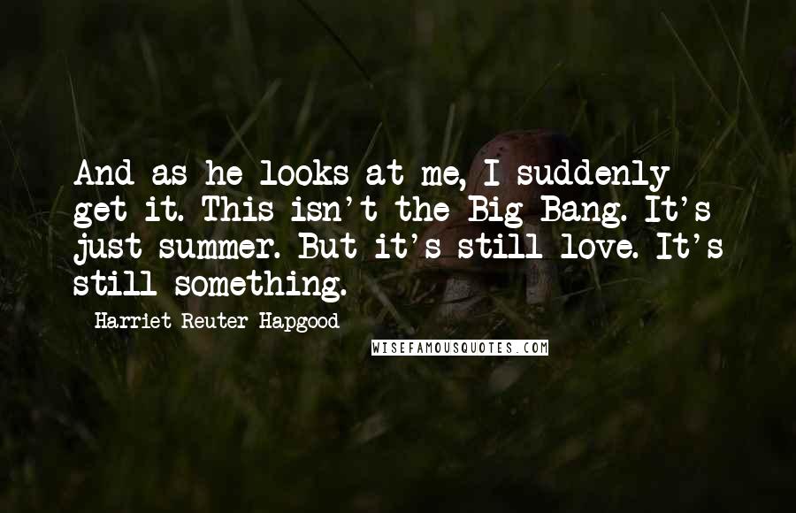 Harriet Reuter Hapgood Quotes: And as he looks at me, I suddenly get it. This isn't the Big Bang. It's just summer. But it's still love. It's still something.