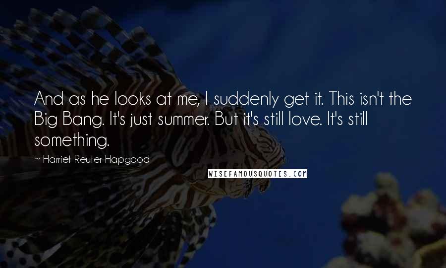 Harriet Reuter Hapgood Quotes: And as he looks at me, I suddenly get it. This isn't the Big Bang. It's just summer. But it's still love. It's still something.