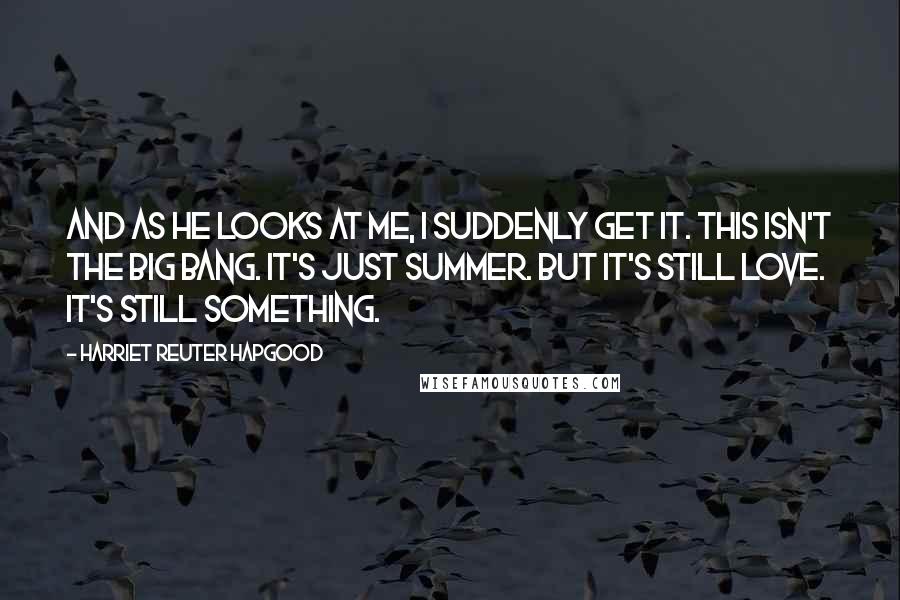 Harriet Reuter Hapgood Quotes: And as he looks at me, I suddenly get it. This isn't the Big Bang. It's just summer. But it's still love. It's still something.