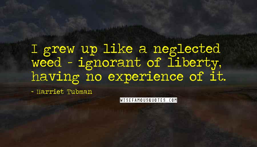 Harriet Tubman Quotes: I grew up like a neglected weed - ignorant of liberty, having no experience of it.