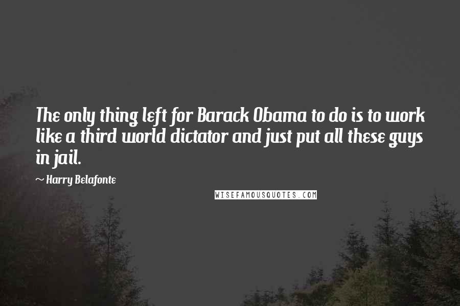 Harry Belafonte Quotes: The only thing left for Barack Obama to do is to work like a third world dictator and just put all these guys in jail.