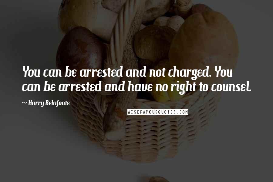 Harry Belafonte Quotes: You can be arrested and not charged. You can be arrested and have no right to counsel.