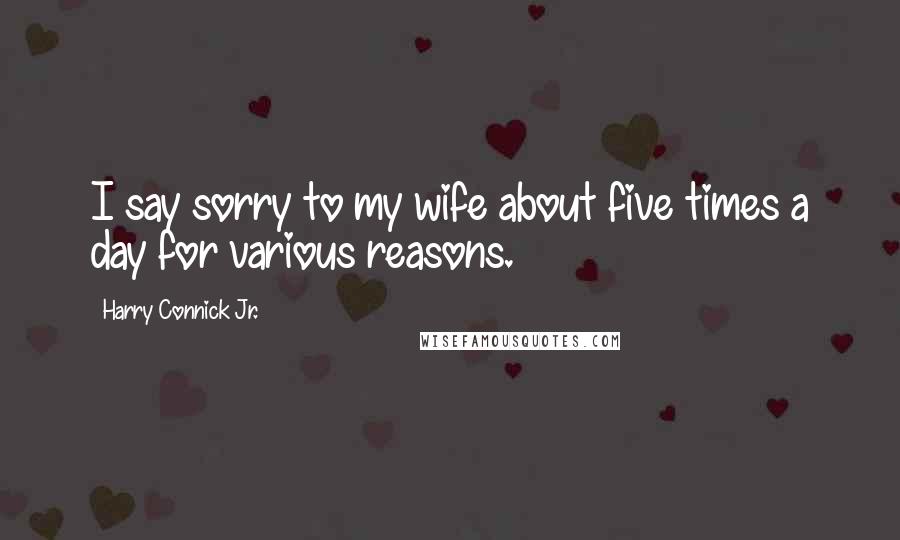 Harry Connick Jr. Quotes: I say sorry to my wife about five times a day for various reasons.