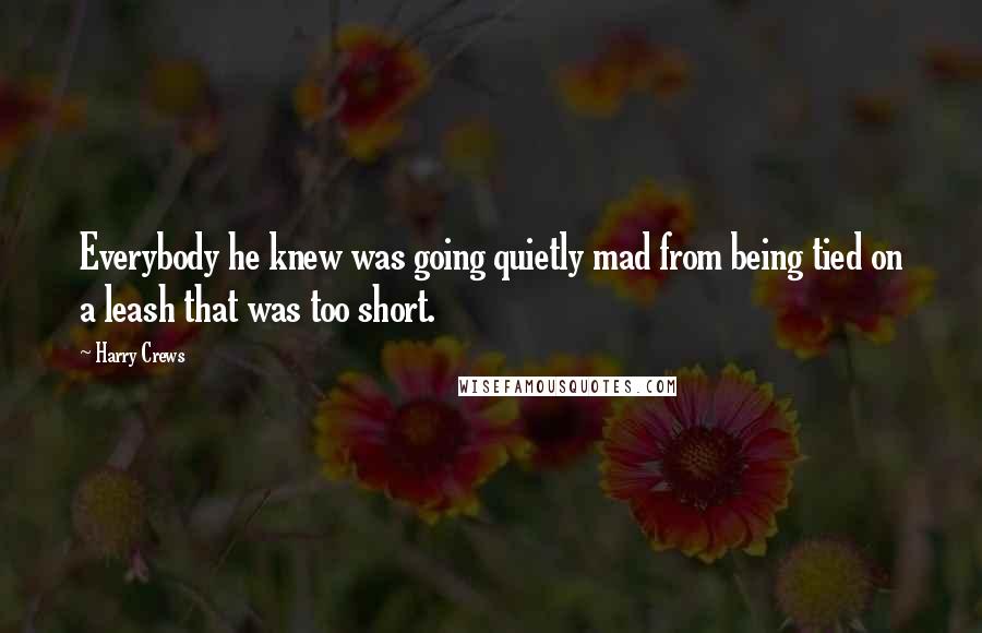 Harry Crews Quotes: Everybody he knew was going quietly mad from being tied on a leash that was too short.