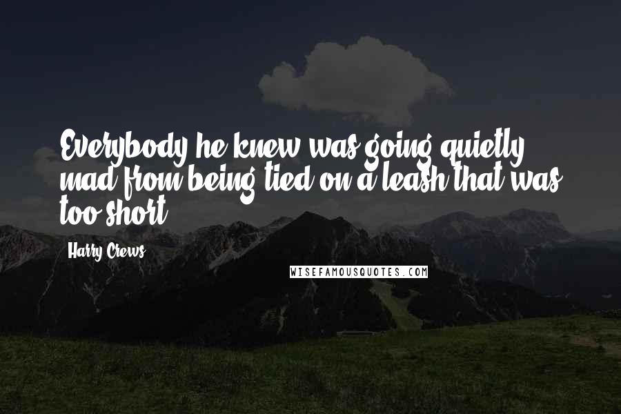 Harry Crews Quotes: Everybody he knew was going quietly mad from being tied on a leash that was too short.