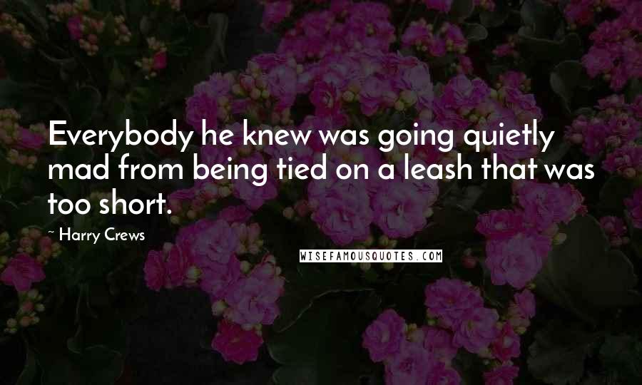 Harry Crews Quotes: Everybody he knew was going quietly mad from being tied on a leash that was too short.