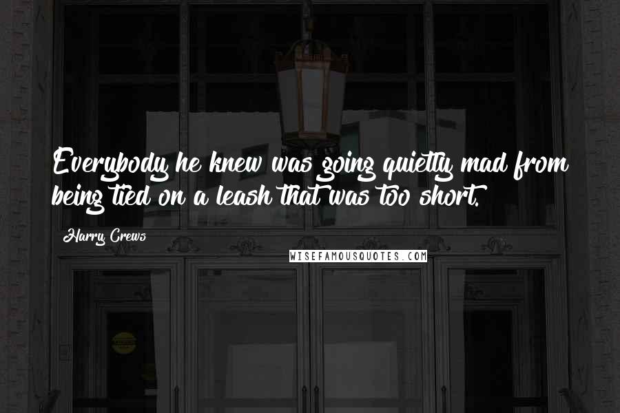 Harry Crews Quotes: Everybody he knew was going quietly mad from being tied on a leash that was too short.