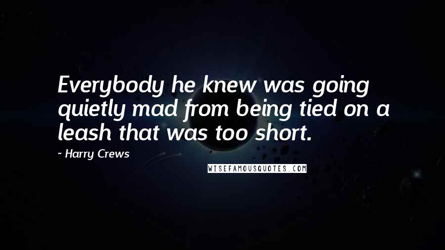 Harry Crews Quotes: Everybody he knew was going quietly mad from being tied on a leash that was too short.