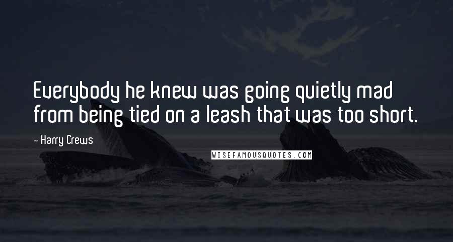 Harry Crews Quotes: Everybody he knew was going quietly mad from being tied on a leash that was too short.