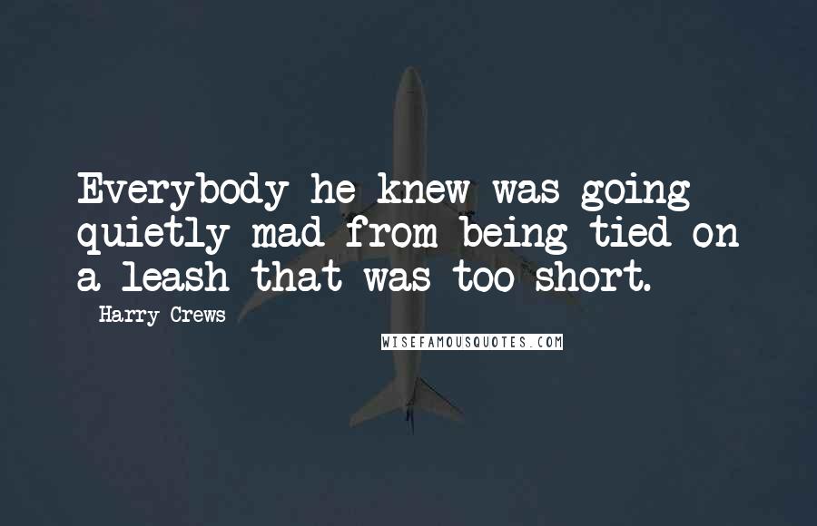 Harry Crews Quotes: Everybody he knew was going quietly mad from being tied on a leash that was too short.