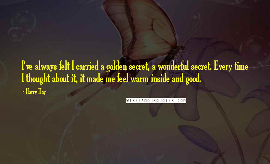 Harry Hay Quotes: I've always felt I carried a golden secret, a wonderful secret. Every time I thought about it, it made me feel warm inside and good.