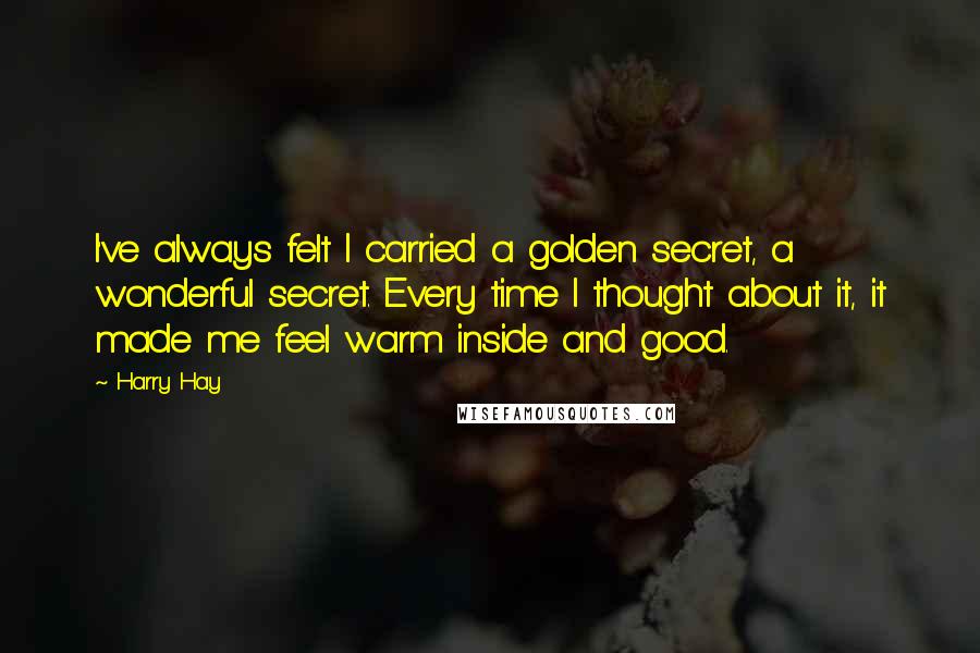 Harry Hay Quotes: I've always felt I carried a golden secret, a wonderful secret. Every time I thought about it, it made me feel warm inside and good.