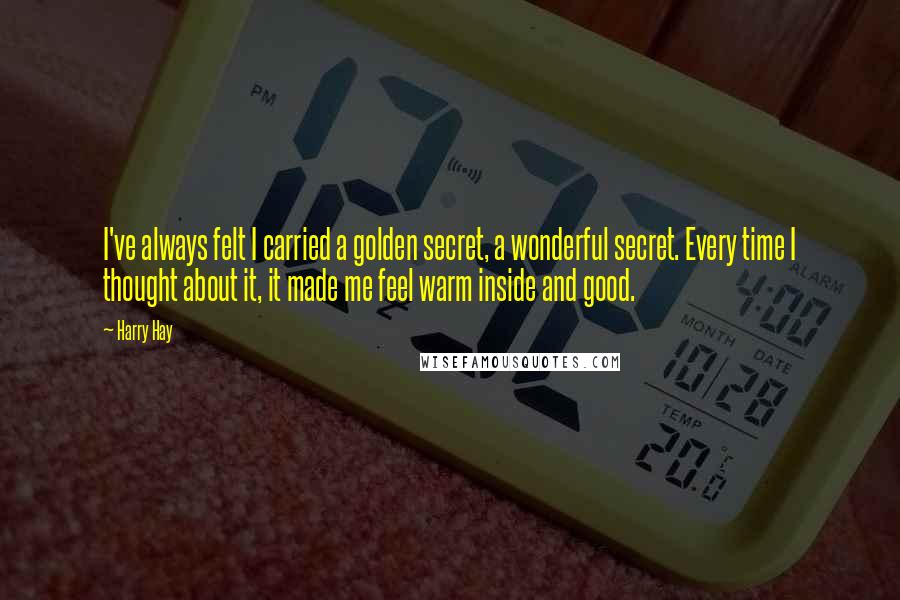 Harry Hay Quotes: I've always felt I carried a golden secret, a wonderful secret. Every time I thought about it, it made me feel warm inside and good.