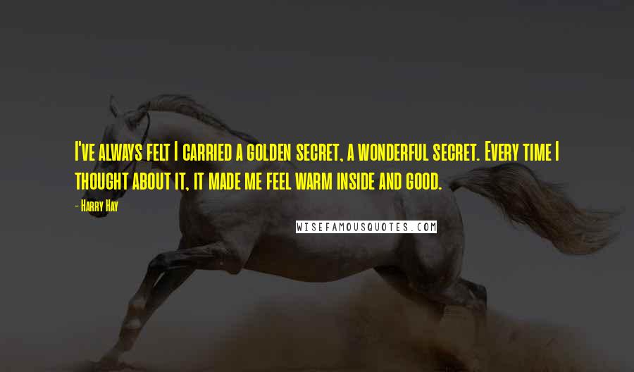 Harry Hay Quotes: I've always felt I carried a golden secret, a wonderful secret. Every time I thought about it, it made me feel warm inside and good.