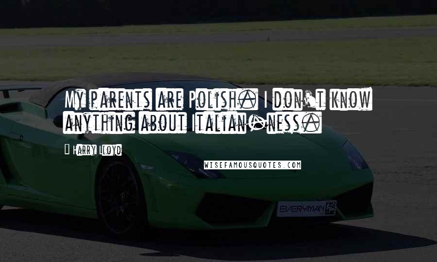 Harry Lloyd Quotes: My parents are Polish. I don't know anything about Italian-ness.