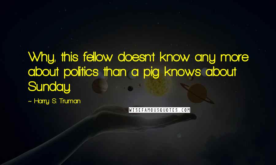 Harry S. Truman Quotes: Why, this fellow doesn't know any more about politics than a pig knows about Sunday.
