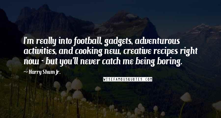 Harry Shum Jr. Quotes: I'm really into football, gadgets, adventurous activities, and cooking new, creative recipes right now - but you'll never catch me being boring.