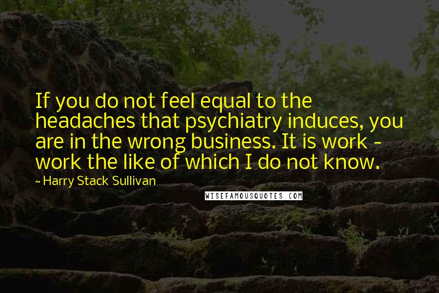 Harry Stack Sullivan Quotes: If you do not feel equal to the headaches that psychiatry induces, you are in the wrong business. It is work - work the like of which I do not know.