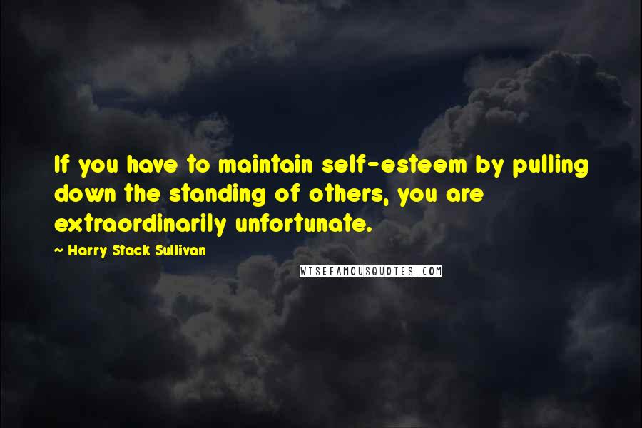 Harry Stack Sullivan Quotes: If you have to maintain self-esteem by pulling down the standing of others, you are extraordinarily unfortunate.