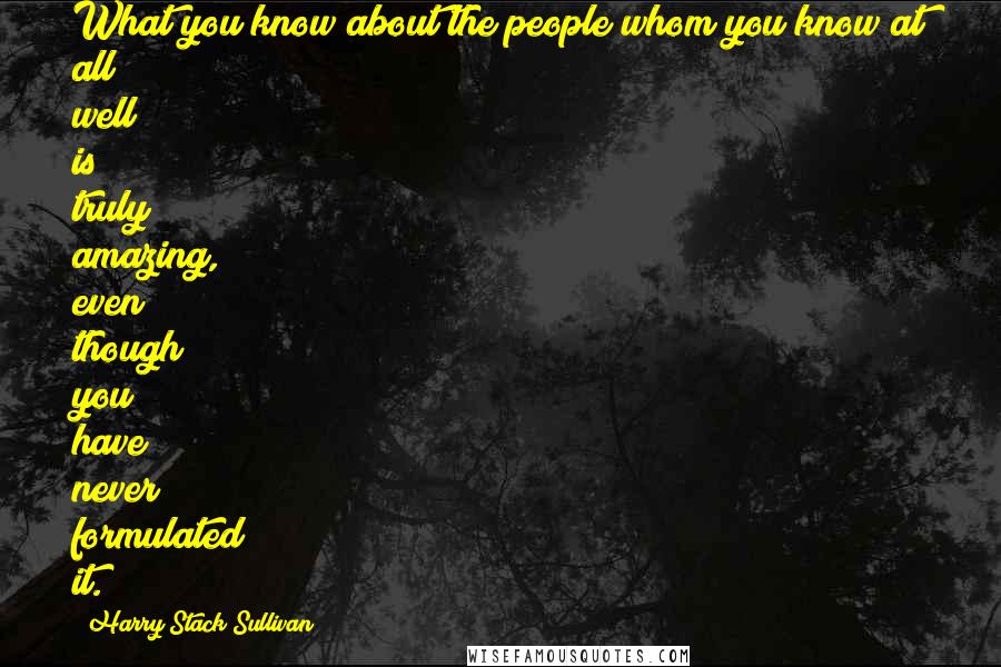 Harry Stack Sullivan Quotes: What you know about the people whom you know at all well is truly amazing, even though you have never formulated it.