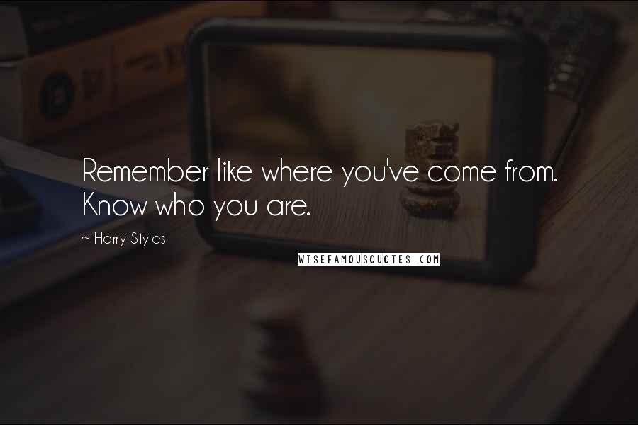 Harry Styles Quotes: Remember like where you've come from. Know who you are.