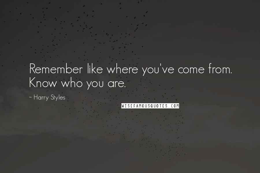 Harry Styles Quotes: Remember like where you've come from. Know who you are.