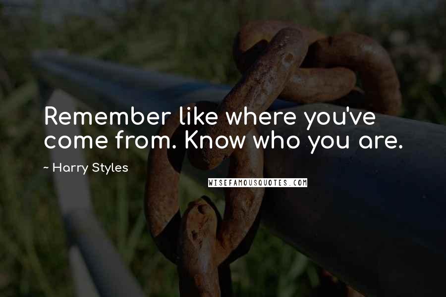 Harry Styles Quotes: Remember like where you've come from. Know who you are.