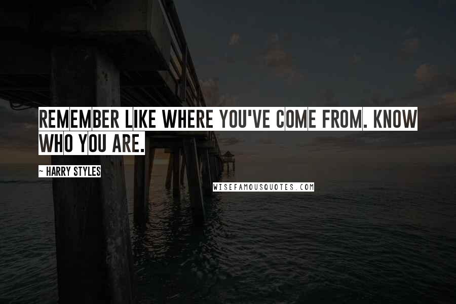Harry Styles Quotes: Remember like where you've come from. Know who you are.