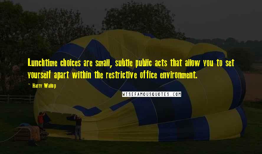 Harry Wallop Quotes: Lunchtime choices are small, subtle public acts that allow you to set yourself apart within the restrictive office environment.