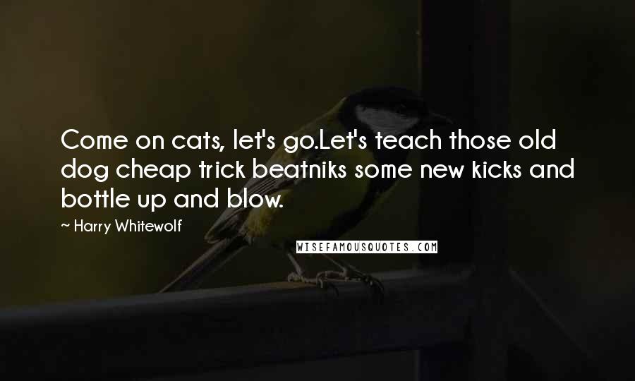 Harry Whitewolf Quotes: Come on cats, let's go.Let's teach those old dog cheap trick beatniks some new kicks and bottle up and blow.