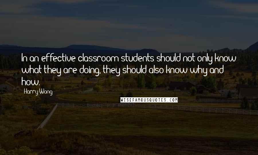 Harry Wong Quotes: In an effective classroom students should not only know what they are doing, they should also know why and how.