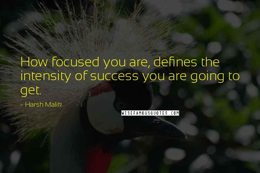 Harsh Malik Quotes: How focused you are, defines the intensity of success you are going to get.