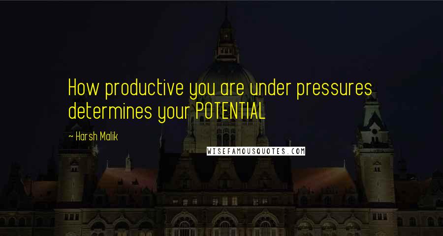Harsh Malik Quotes: How productive you are under pressures determines your POTENTIAL