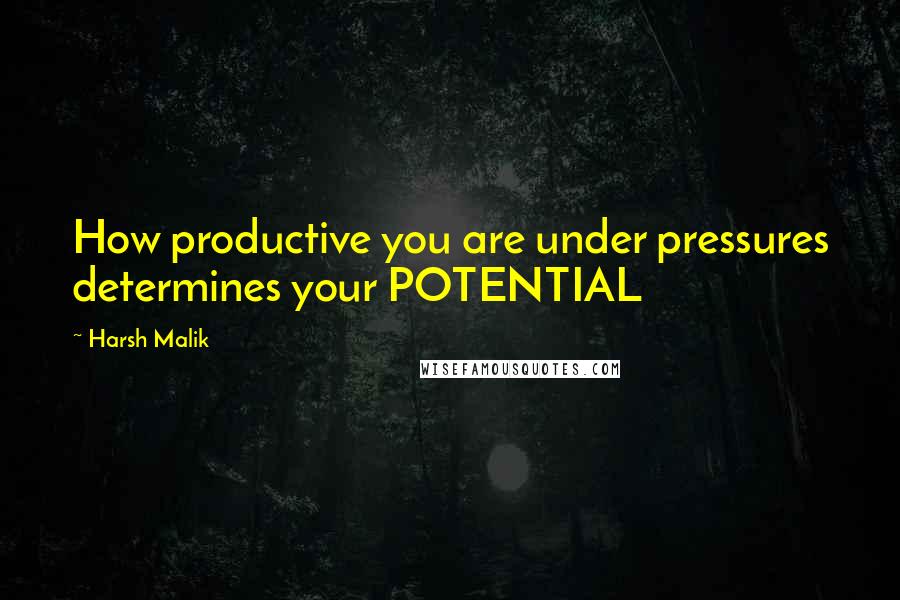 Harsh Malik Quotes: How productive you are under pressures determines your POTENTIAL