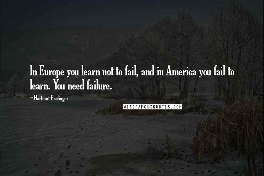 Hartmut Esslinger Quotes: In Europe you learn not to fail, and in America you fail to learn. You need failure.