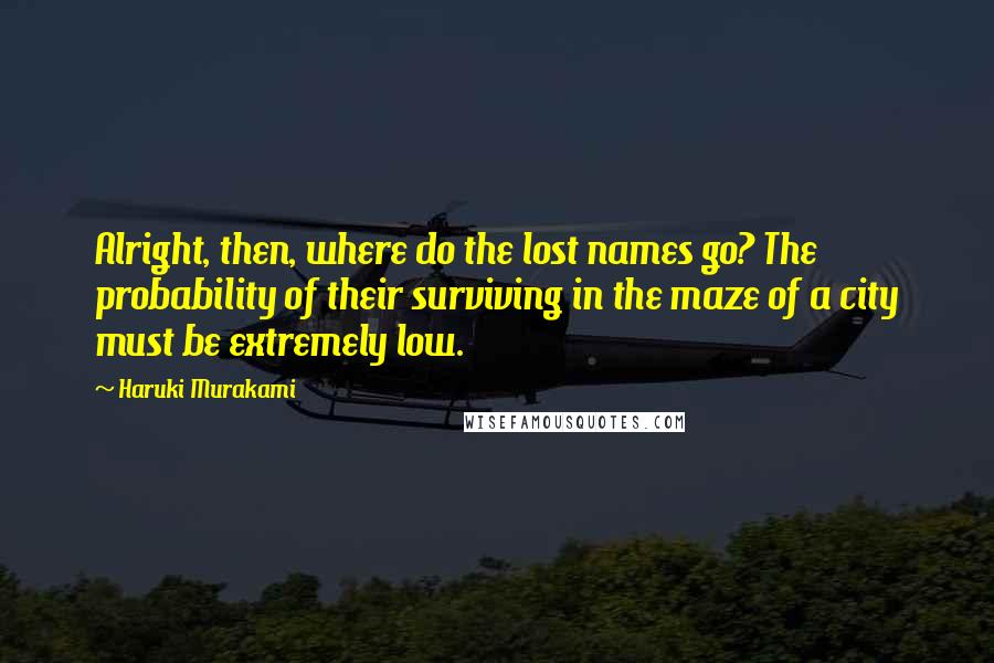 Haruki Murakami Quotes: Alright, then, where do the lost names go? The probability of their surviving in the maze of a city must be extremely low.