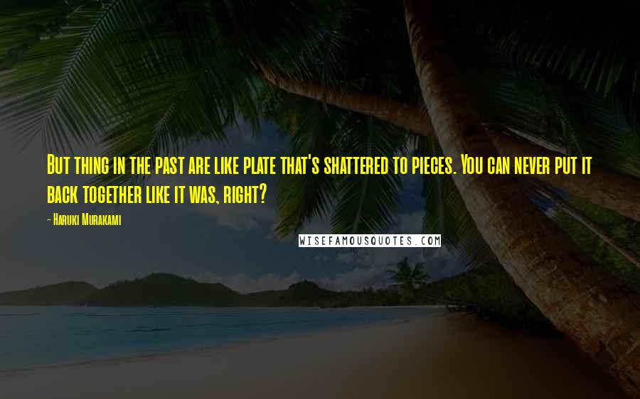 Haruki Murakami Quotes: But thing in the past are like plate that's shattered to pieces. You can never put it back together like it was, right?