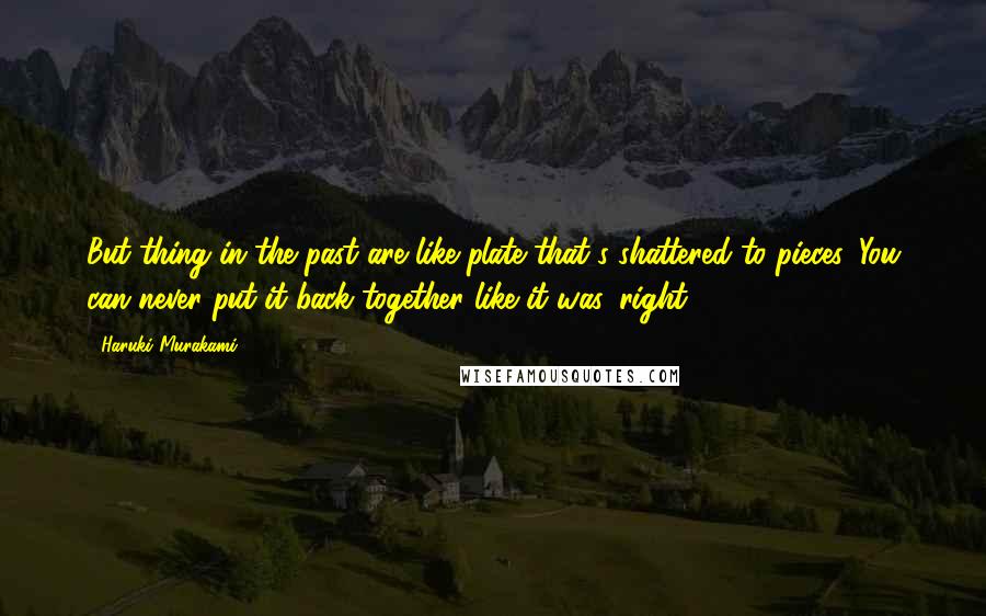 Haruki Murakami Quotes: But thing in the past are like plate that's shattered to pieces. You can never put it back together like it was, right?