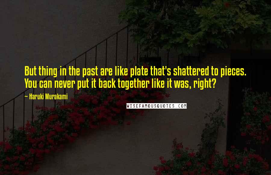 Haruki Murakami Quotes: But thing in the past are like plate that's shattered to pieces. You can never put it back together like it was, right?