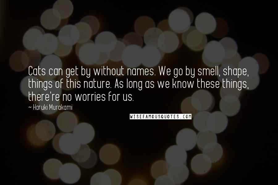 Haruki Murakami Quotes: Cats can get by without names. We go by smell, shape, things of this nature. As long as we know these things, there're no worries for us.