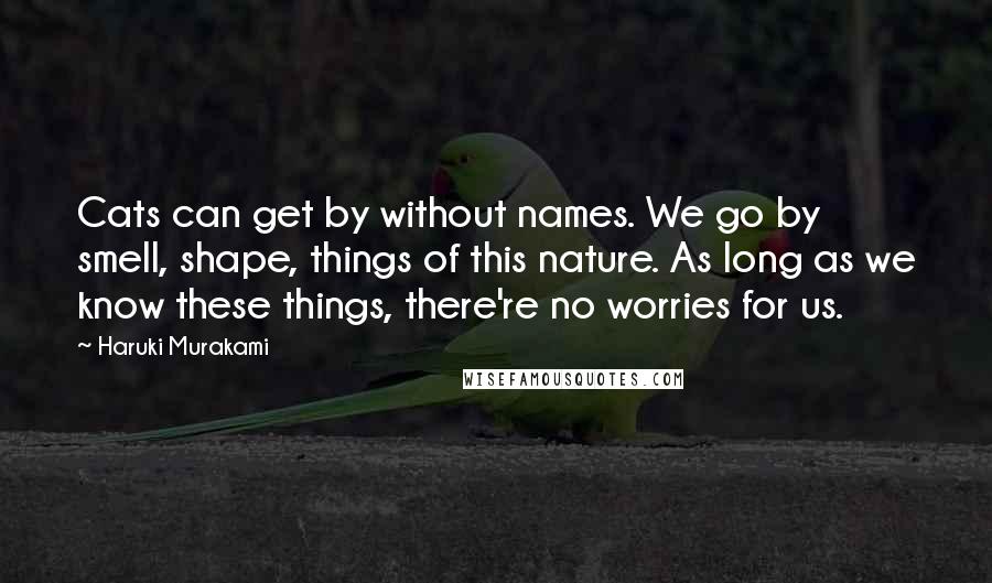 Haruki Murakami Quotes: Cats can get by without names. We go by smell, shape, things of this nature. As long as we know these things, there're no worries for us.
