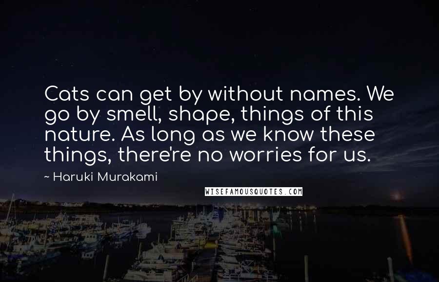 Haruki Murakami Quotes: Cats can get by without names. We go by smell, shape, things of this nature. As long as we know these things, there're no worries for us.