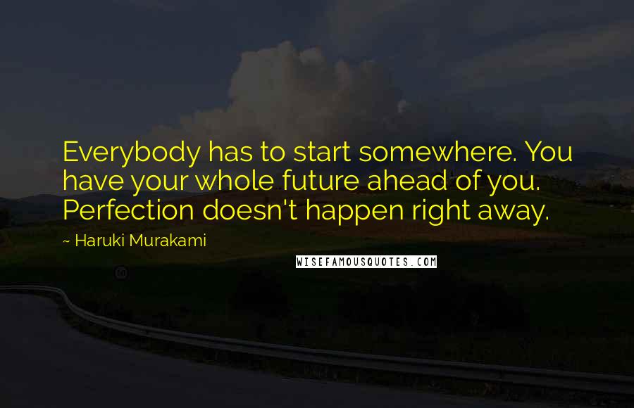 Haruki Murakami Quotes: Everybody has to start somewhere. You have your whole future ahead of you. Perfection doesn't happen right away.